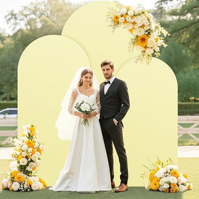 Set of 3 Wedding Arch Backdrop Cover 7.2ft, 6.6ft, 6ft Yellow Arch Cover Chiara Backdrop Covers for Arch Stand Spandex Arch Covers for Happy Birthday Party Bridal Shower Graduation Arch Decor