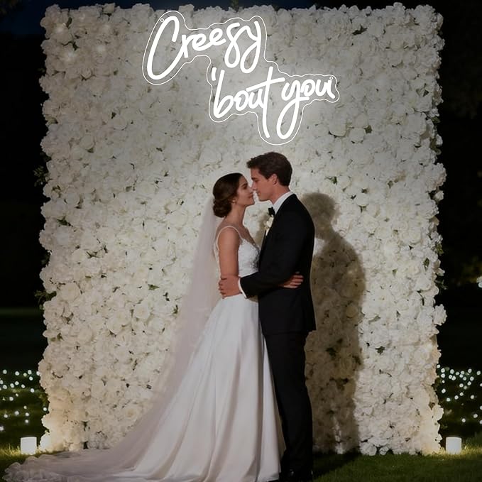 Wedding Neon Sign, Creesy 'bout You Led Neon Light Signs for Bachelorette Bridal Engagement Party Decoration Bridal Shower Wall Decor Valentine's Day Night Light Dimmable USB Powered(16.9"*10")