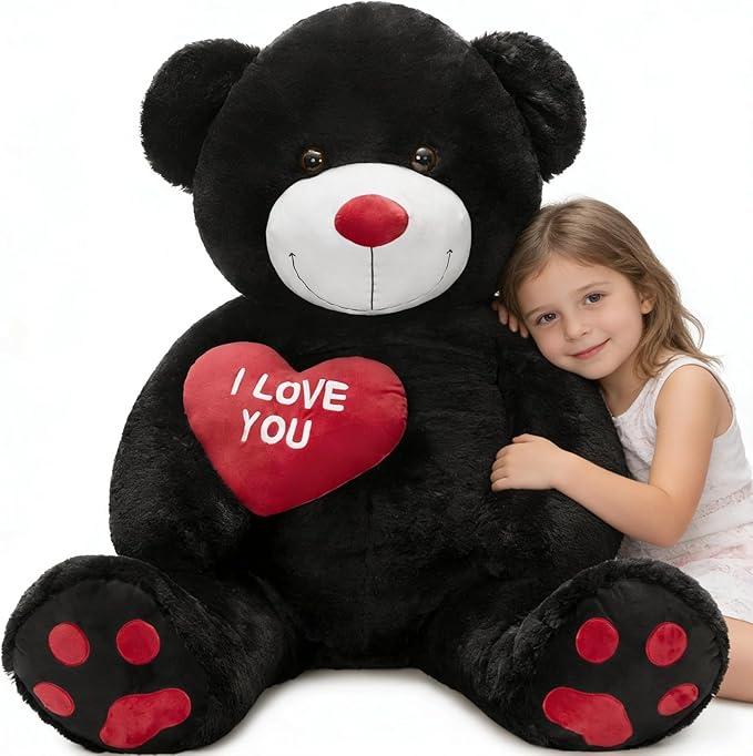 4.3 Feet Giant Teddy Bear Stuffed Animal, Large Black Plush Toys for Kids, I Love You Valentines Gift for Girlfriend Wedding