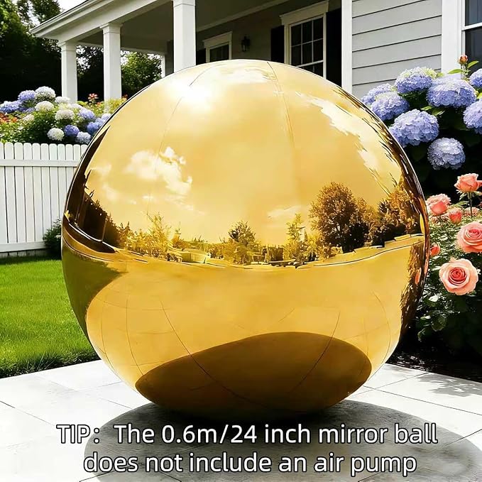 Gold Inflatable Big Mirror Ball Gold Shiny Balls Large Hanging & Standing PVC Disco Bubble Balloon for Christmas, Birthday, Party, Wedding, Decoration, Other Events (1 Pcs, 24in Without Pump)
