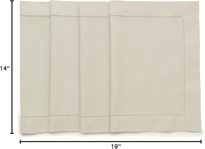 Solino Home Cotton Linen Placemats Set of 4 - Hemstitch Linen Placemats 14 x 19 Inch - Machine Washable Table Mats for Spring, Easter