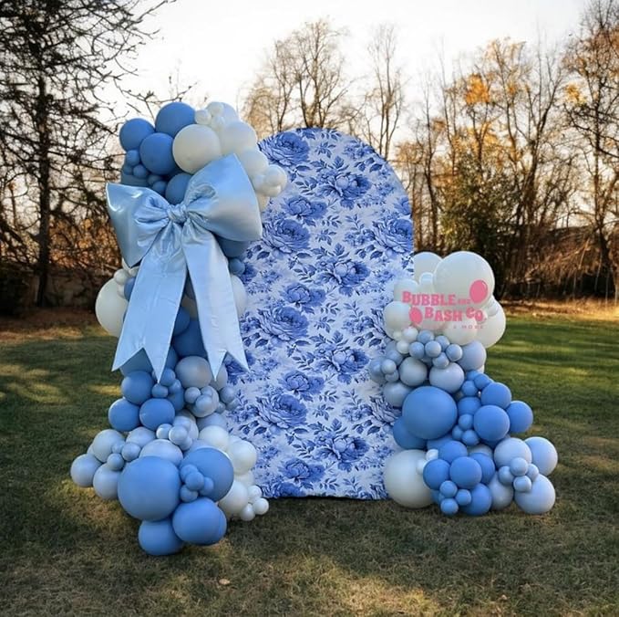 Blue Florasl Arch Backdrop Cover Baby in Bloom Baby Shower Decorations Arch Stand Spandex Covers Afternoon Tea Event Wedding Birthday Party Decors (3x6ft Cover,3857)