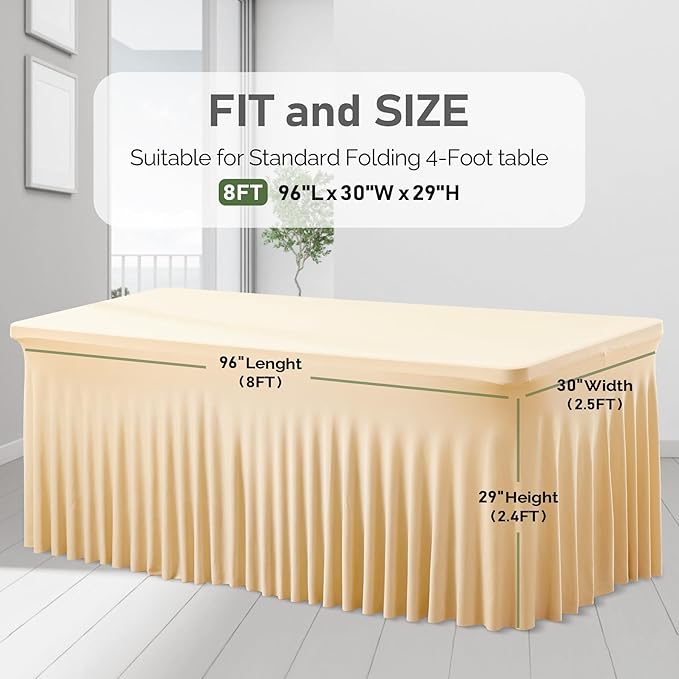 6 Packs Dark Champagne Table Clothes for 8 Foot Rectangle Tables, One-Piece Wrinkle Resistant Stretch Spandex Table Covers with Skirt for Event Banquet Wedding Birthday Party