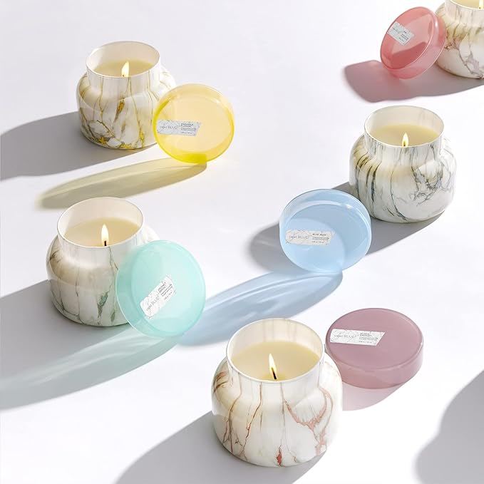 Capri Blue Modern Marble Jar Candles - Luxury Scented Candles for Home - Long Lasting Soy Wax Blend - Scented Home Decor Gifts - Blue Jean (19 oz)