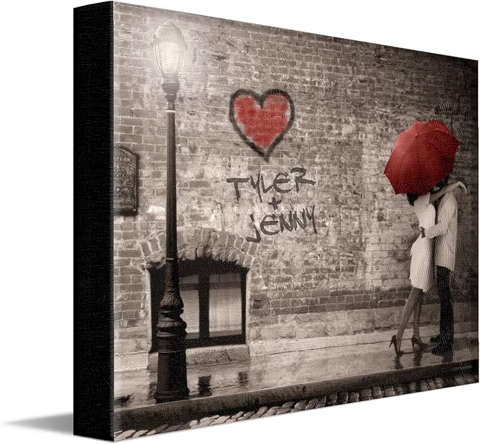 Personal-Prints STREET SCENE | Personalized Romantic Canvas Art Gift with Your Names | Custom for Valentine’s Day or Wedding Anniversary (11"x14" Stretched Canvas)