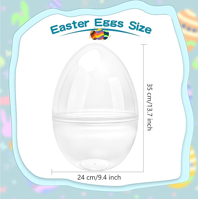 2 Pcs 14 Inch Jumbo Clear Easter Eggs Plastic Transparent Easter Eggs Giant Blank Empty Egg for Easter Egg Hunts