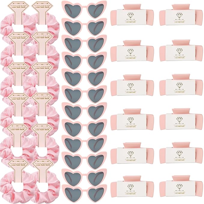 Bridesmaid Scrunchies Proposal Hair claws clips Set of 12 Bridal Shower heart sunglasses Gifts for Wedding Bachelorette Party Favors (36pcs Pink)