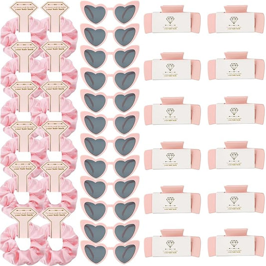 Bridesmaid Scrunchies Proposal Hair claws clips Set of 12 Bridal Shower heart sunglasses Gifts for Wedding Bachelorette Party Favors (36pcs Pink)