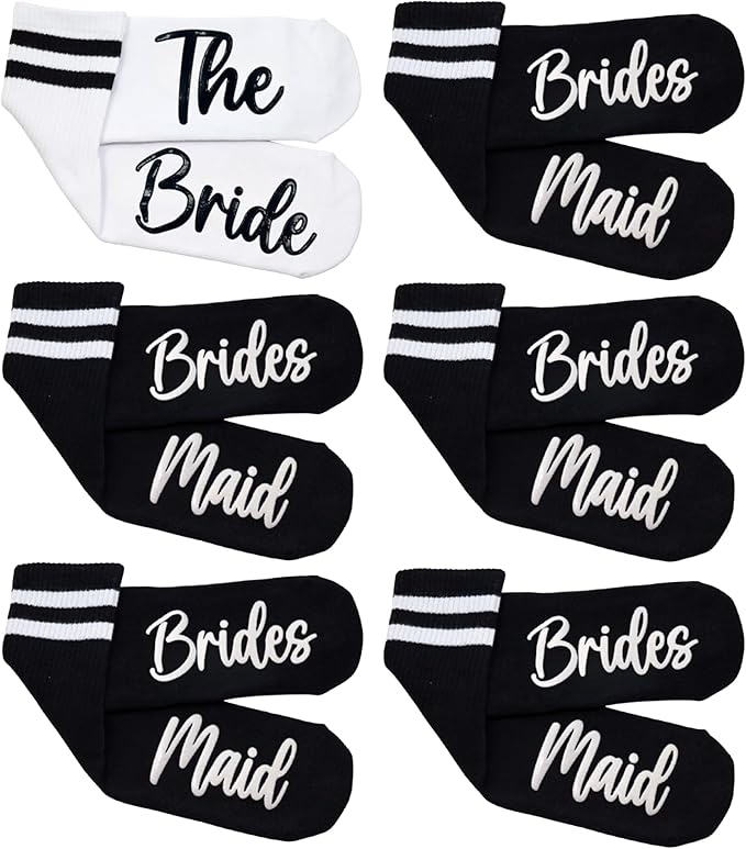 Funky Junque Bride Socks for Bachelorette Party Favors, Bridesmaid Gifts, 100% Cotton Crew Socks, Bridal Shower Accessories