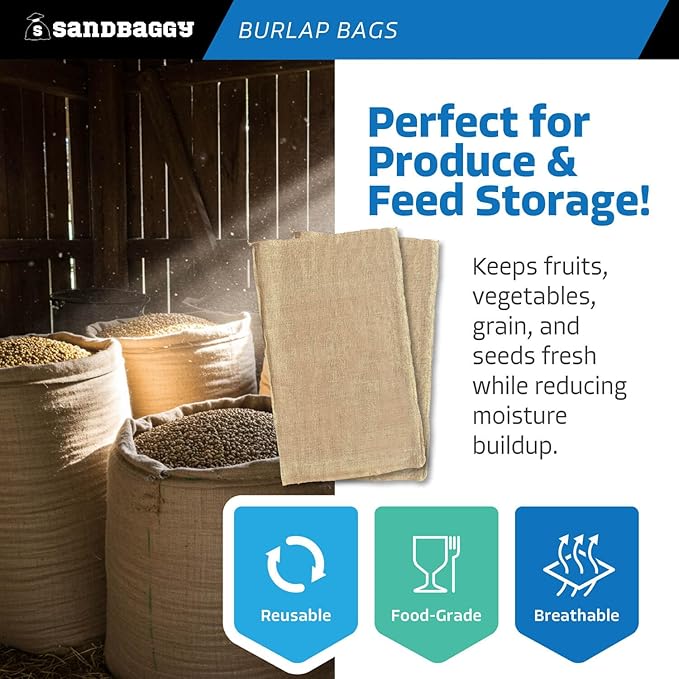 Sandbaggy - Large Burlap Bags 24" x 40" - Burlap Sack Race Bags for Kids & Adults - Premium Quality Woven Burlap Bags for Vegetables- Bad Weather/Frost Protection - Pack of 4 - Also Great as Potato Sacks