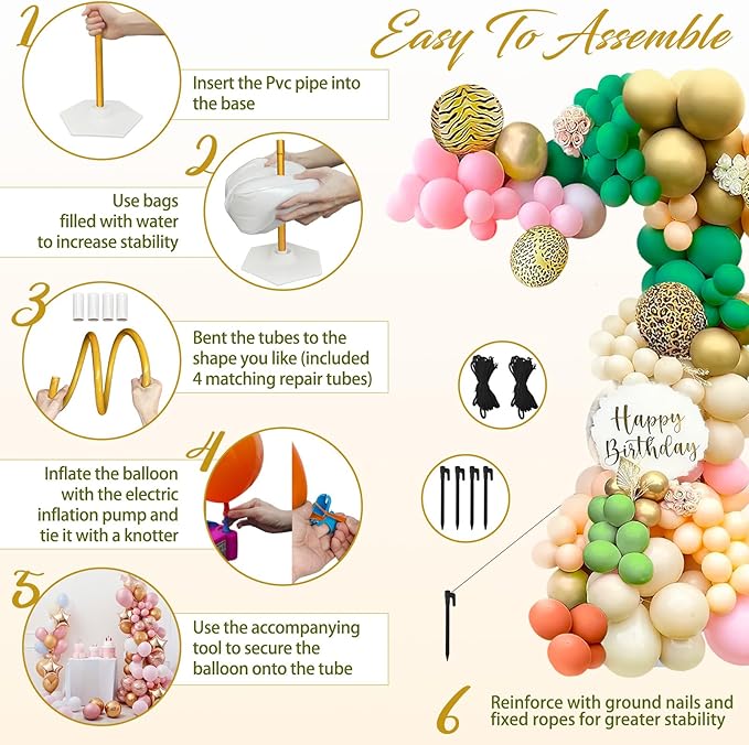 OurWarm Balloon Arch Kit with Balloon Pump Electric, 8.2FT & 5FT Gold Half Balloon Arch Stand with Base, Free Bending Arch Frame Backdrop for Wedding Birthday Party Baby Shower Graduation Decoration