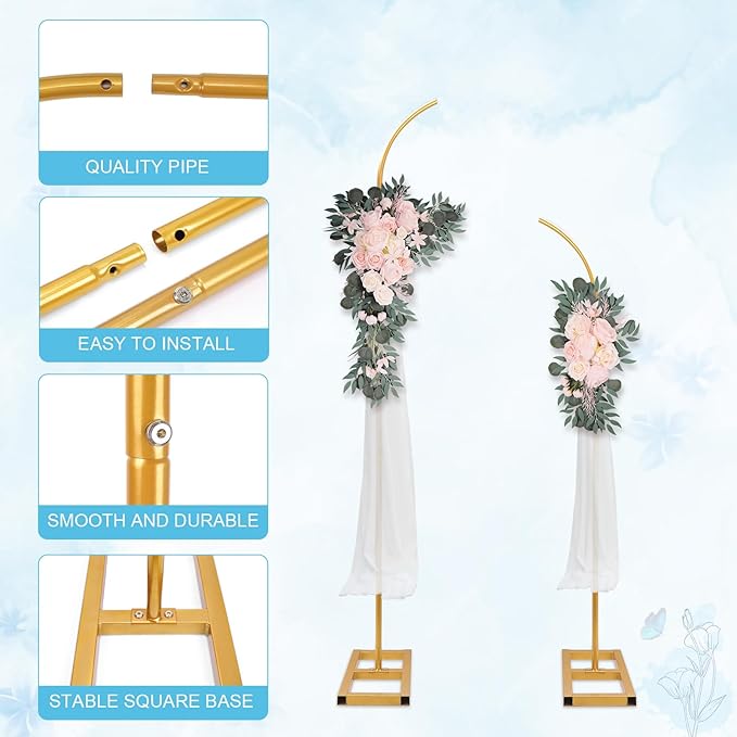 Mental Arch Backdrop Stand,Set of 2 Gold Half Flower Arch Stand for Wedding Ceremony Birthday Anniversary Floral Balloon Arch Stand Background Decoration (7.5FT & 6.2FT)