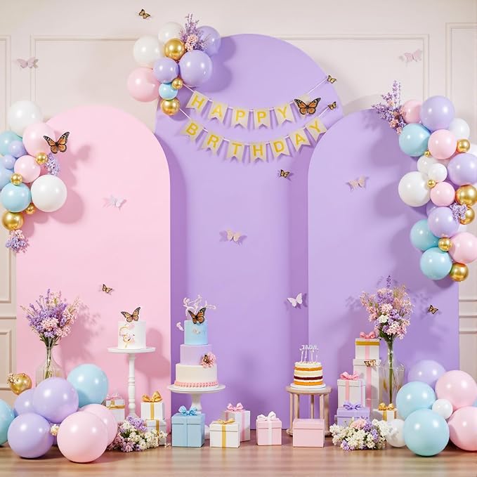 Pink and Lavender Arch Backdrop Cover 6FT 5FT 4FT Arch Covers Stretchy Backdrop Set of 3 Wedding Arch Cover Spandex Fitted Double-Color Fabric Arch Covers for Party Baby Shower Birthday Decoration