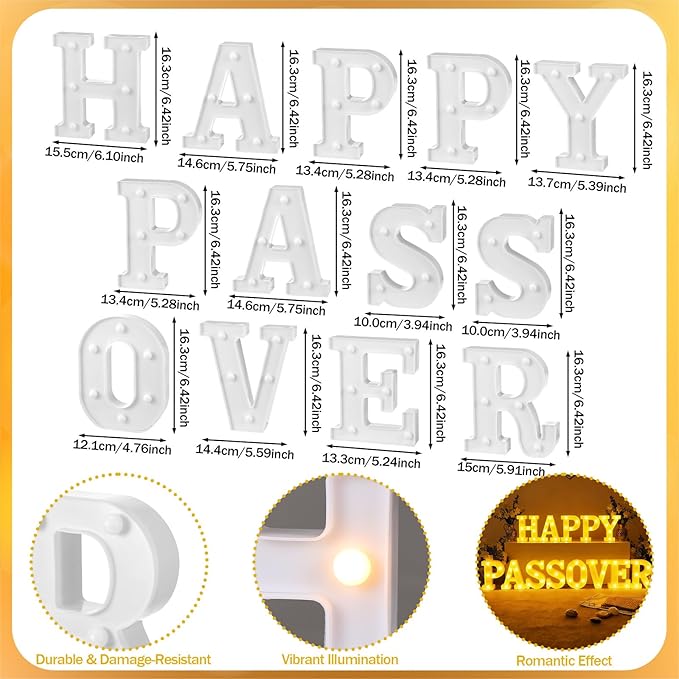 Honoson 13 Pcs Happy Passover Light up Sign Passover Decorations LED Pesach Table Decoration Jewish Festival Holiday Pesach Pesaj Seder for Jewish Holiday Party Table Home Decor