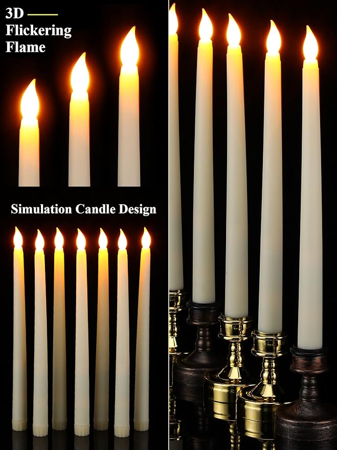 Retisee 30 Pcs 11 Inch Flameless Taper Candles LED Candles Bulk Battery Operated Taper Candle Flickering LED Candlesticks for Valentines Birthday Wedding Party Decor (Classic Style,Ivory)