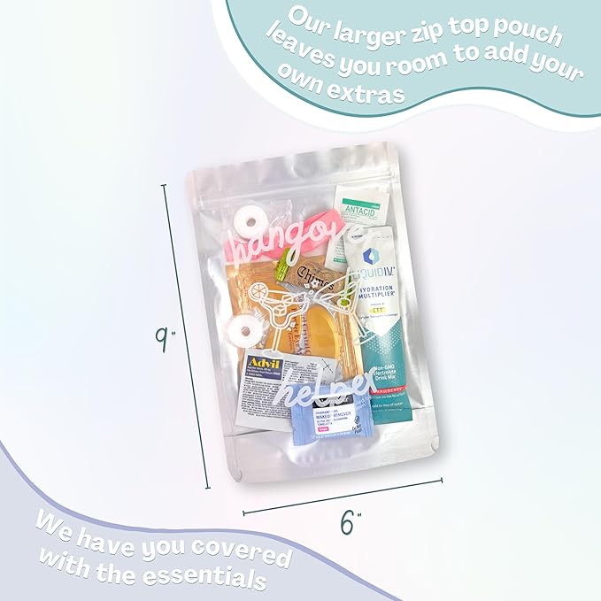Hangover Kit (5 Pack) Pre Filled Party Favors, Goodie Bags, Gift for Bachelorette, Wedding, 21st Birthday, Girls Trip and All Celebrations