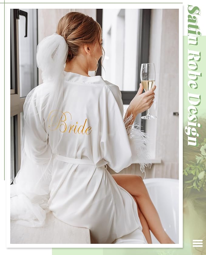 Jecery 12 Pcs Bridesmaid Robes Bride Kimono for Wedding Day Satin Embroidered Bridal Party Robes