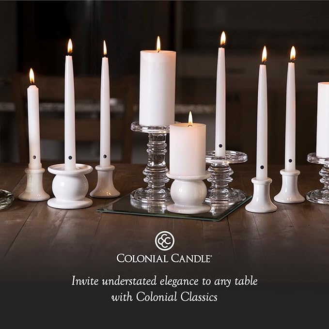 Colonial Candle Unscented Taper Candle, Classic Collection, Wedgewood, 12 in, Pack of 12 - Up to 10 Hours Burn