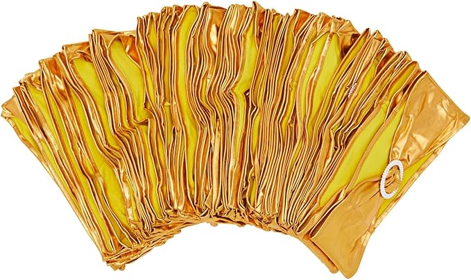 Juvale Gold Chair Sashes - 100-Pack Solid Polyester - Fits 13.5-16.5 n Chair Backs with Stretch Fit Metallic Gold Tie Backs & Silver Buckles - Wedding Decor & Party Reception