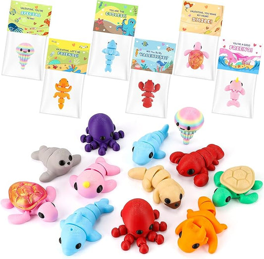 24Pcs Valentine's Day Gift 3D Printed Toys with Valentines Day Cards for Kids Classroom, Valentine's Day School Exchange Gifts, Valentine Party Favor 3D Printed Stuff, Class Exchange Prizes