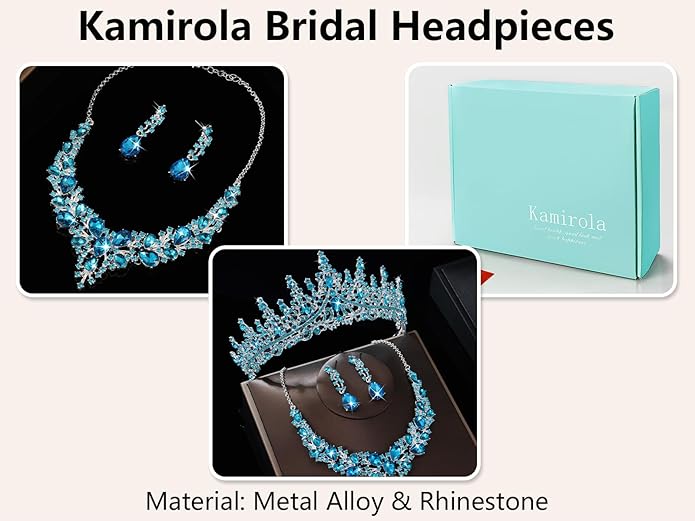 Kamirola Tiaras and Crowns for Women,Tiaras Earrings Necklace, Crystal Bridal Jewelry Set（TR83