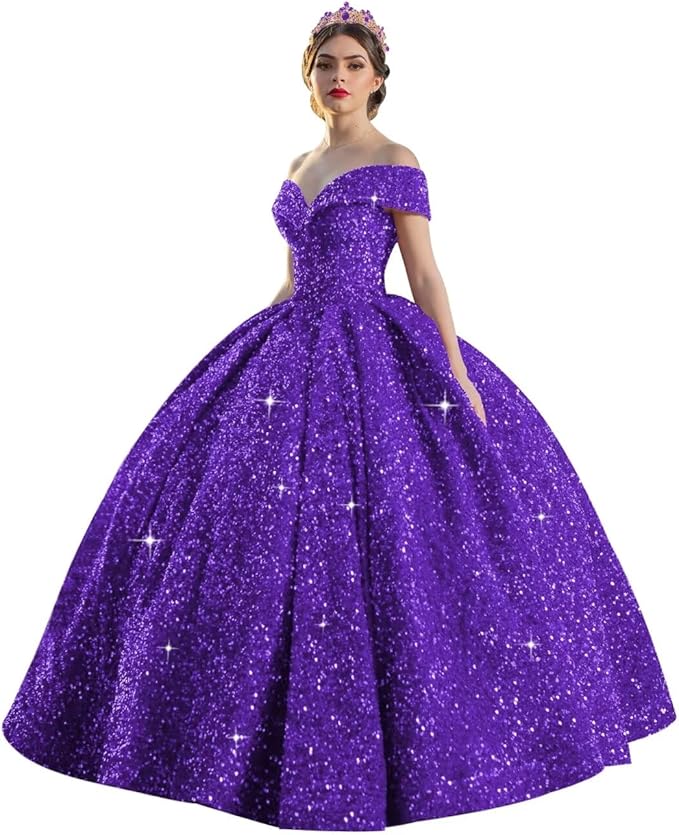 TRHTX Sparkly Sequin Quinceanera Dresses 2024 Off Shoulder Ball Gown Long A-line Sweet 16 Dresses