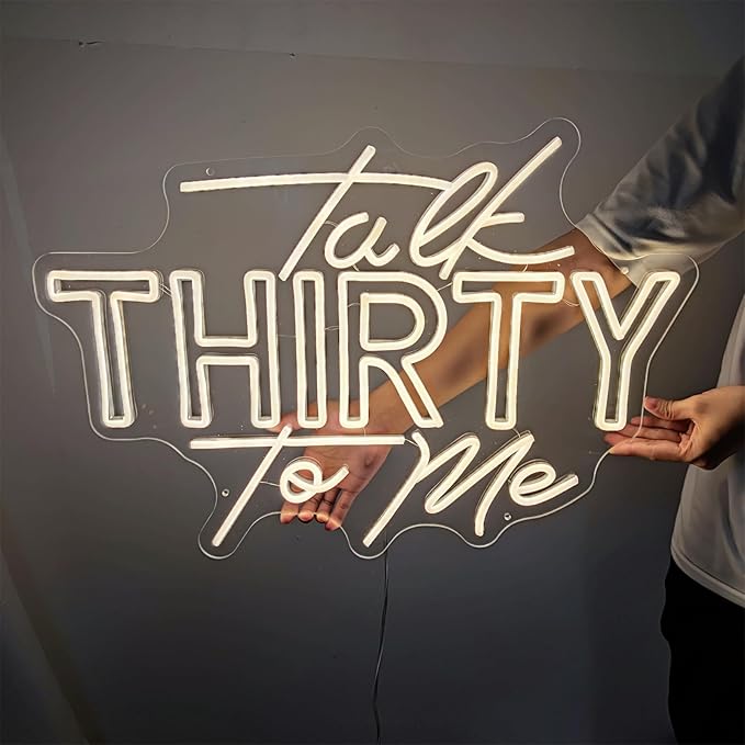 Talk Thirty To Me Neon Signs for Wall Decor,23.7 Inch Happy Birthday Neon Signs for Bedroom Wall with Dimmable Switch for Any Age Children's Room,Party,Christmas,Wedding Decoration,SIGNVIA