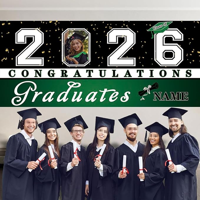 Custom Graduation Garage Door Banner Decoration 7x16ft with Photo Congrats Garage Door Cover 2026 Party Photo Booth Backdrop Party Supplies(Dark Green)