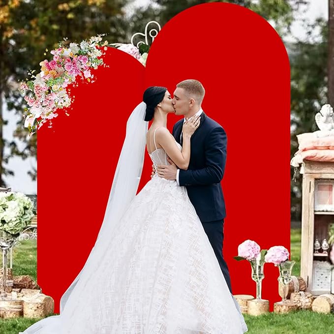 Set of 2 Wedding Arch Cover 7.2ft 6ft Red Chiara Backdrop Cover Spandex Arched Backdrop Stand Covers Balloon Arches Covers Stretchy Backdrops for Baby Shower Birthday Party Decor