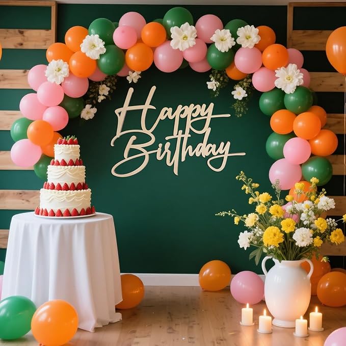 Wooden Happy Birthday Background Sign - Happy Birthday Unfinished Large Wood Sign Decorations, Home Door Wall Birthday Party Decor Photo Props (Wooden Happy Birthday Background 2)