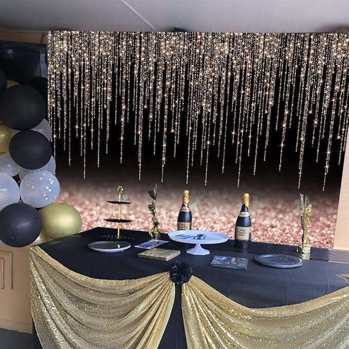 Black and Rose Gold Backdrop 10x6.5ft Glitter Photography Background for Girl Women Birthday Wedding Baby Shower Bridal Shower Vinyl Abstract Backdrop Party Decoration Banner Photo Props