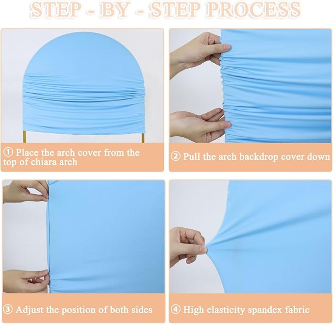 7.2FT 6.6FT 6FT Set of 3 Spandex Fitted Wedding Arch Stand Covers Baby Blue Arch Backdrop Cover Chiara Backdrop Cover Round Top Arch Covers for Bridal Baby Shower Wedding Ceremony Decorations