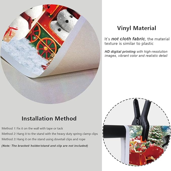 YongFoto Merry Christmas Backdrop 20x10ft Snow Scene Train Snowman Christmas Tree Gift Photography Background Happy New Year Xmas Eve Family Party Banner Room Decor Photoshoot Wallpaper Photo Booth