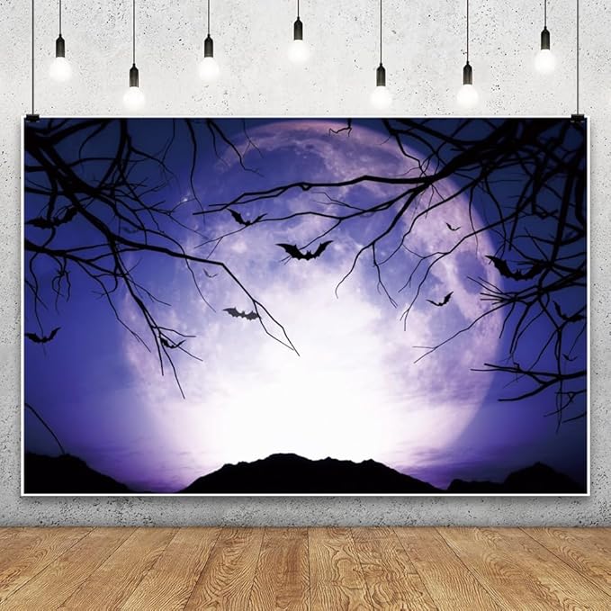 Leowefowa 15x8ft Halloween Night Backdrop Horrible Misty Forest Gloomy Moonlight Background Scary Dead Branch Bat Halloween Night Party Decor Banner Kids Adults Portraits Photo Props