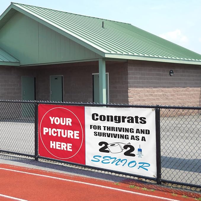 Custom Vinyl Banner Multiple Sizes Congrats Graduation Personalized Photo Senior 2021 Quarantine Holidays and Occasions Outdoor Weatherproof Yard Signs 8 Grommets 48x96Inches