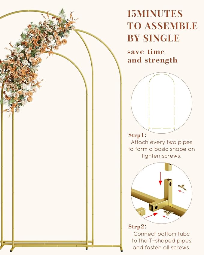 Wedding Arch, Metal Arch Backdrop Stand, Balloon Arch Stand Wedding Frame for Ceremony Decoration (Gold, 7.2FT, 6.6FT, 6FT Arch Backdrop)