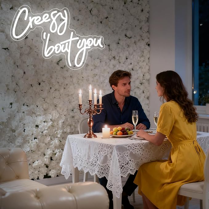 Wedding Neon Sign, Creesy 'bout You Led Neon Light Signs for Bachelorette Bridal Engagement Party Decoration Bridal Shower Wall Decor Valentine's Day Night Light Dimmable USB Powered(16.9"*10")
