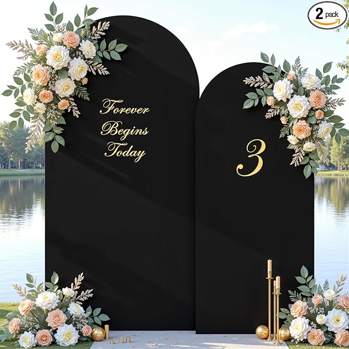 Black Photo Arch Backdrop Cover Set of 2 Spandex 7.2 and 6ft Black Arch Covers Stretchy Backdrop Party Arch Stand Covers for Birthday Baby Shower Wedding Bridal Shower Banquet Background Decorations