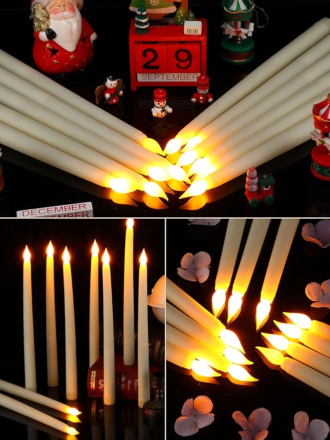 Retisee 50 Pcs 11 Inch Flameless Taper Candles LED Candles Bulk Battery Operated Taper Candle Flickering LED Candlesticks for Valentines Birthday Wedding Party Decor (Classic Style,Ivory)
