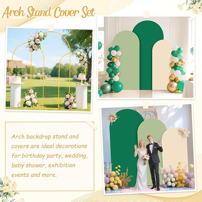 Arch Stand and Cover Set Green Spandex Fitted Arch Cover Metal Arched Stand with Arched Backdrop Covers for Wedding Birthday Party Baby Shower Decoration