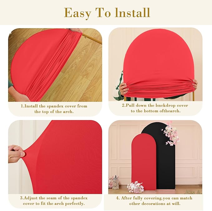 Black Red Photo Arch Backdrop Cover Set of 2 Spandex 7.2 and 6ft Arch Covers Stretchy Backdrop Birthday Party Arch Stand Covers for Baby Shower Wedding Retirement Banquet Background Decorations