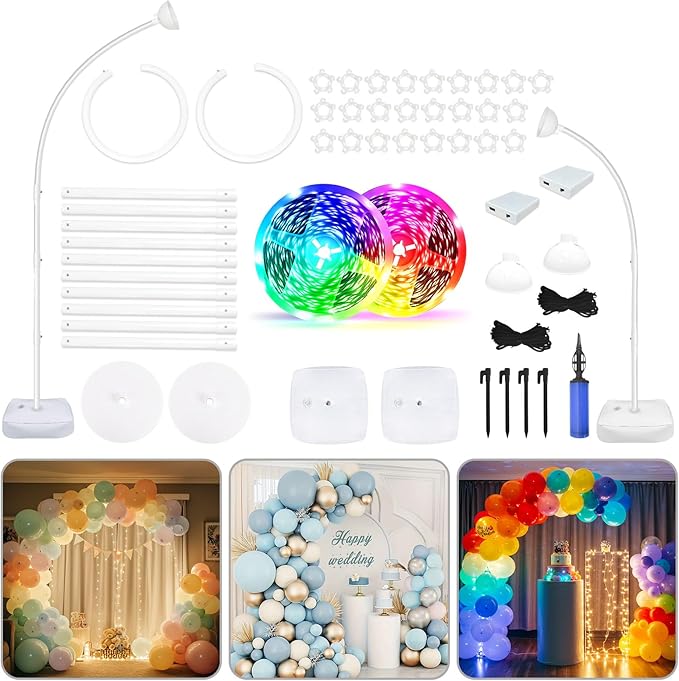 AerWo Lighted Balloon Arch Kit 8.2FT & 6FT, Free Bending Top Half Balloon Arch Stand with Base, Floor Frame for Wedding Birthday Party Baby Shower Yard Lawn Home Christmas Decorations