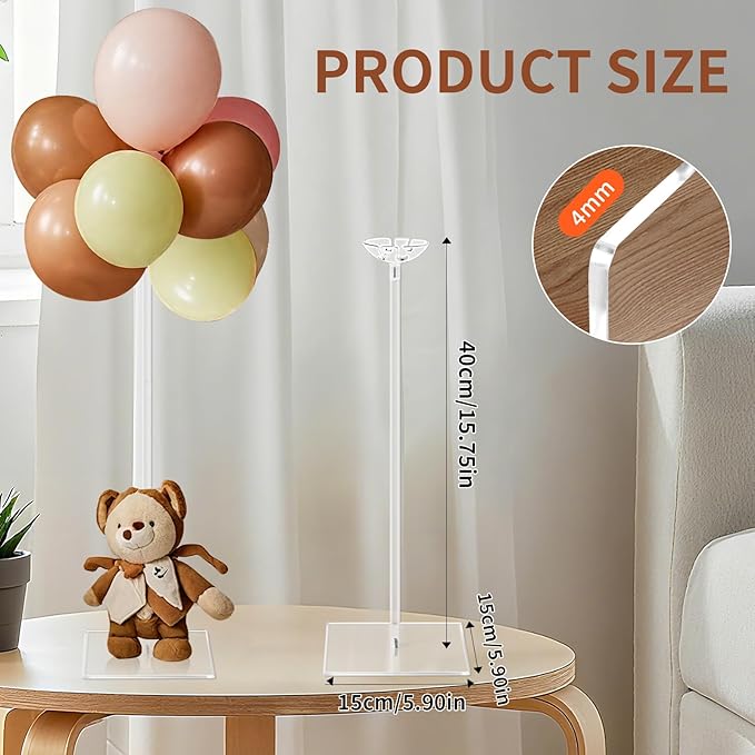 12 Pack Clear Acrylic Balloon Stand Kit, 15.75 Inch Reusable Balloon Sticks Holder with Base Perfect for Tabletop Centerpiece Party Event Decorations (15.75" 12 Pack)