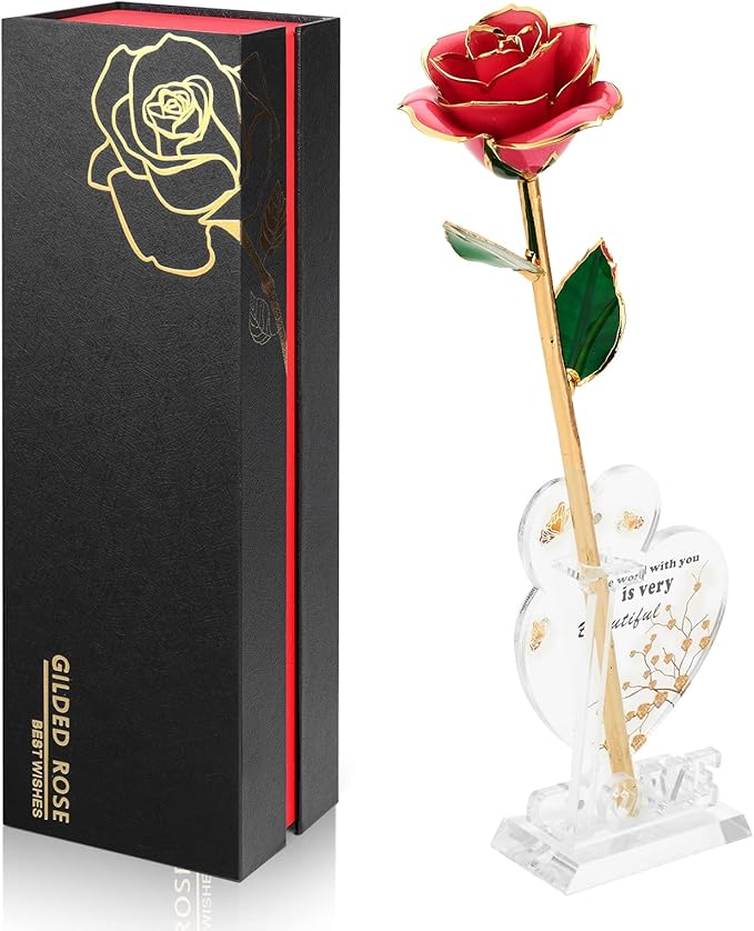 Gold Dipped Infinity Rose Last Forever Flower Decor, Birthday Gift for Women in Her Birthday Valentines Day Mothers Day, Resin Preserved Rose | Anniversary Present for Mom (Pink)