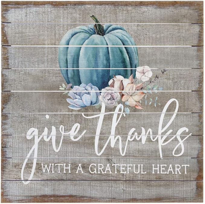 Simply Said, INC Perfect Pallets Fall Sign - Give Thanks with a Grateful Heart - 14 x 14 inch Wood Sign - Pumpkin Fall Decor - Blue Pumpkin Decorations - Thanksgiving Sign - PAL1250