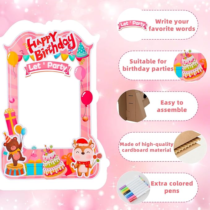 EARTHSON 6 Ft x 4 Ft Happy Birthday Photo Booth Box Photo Cutout Stand in Life-Size Cardboard Frame Prop for Birthday Party Supplies