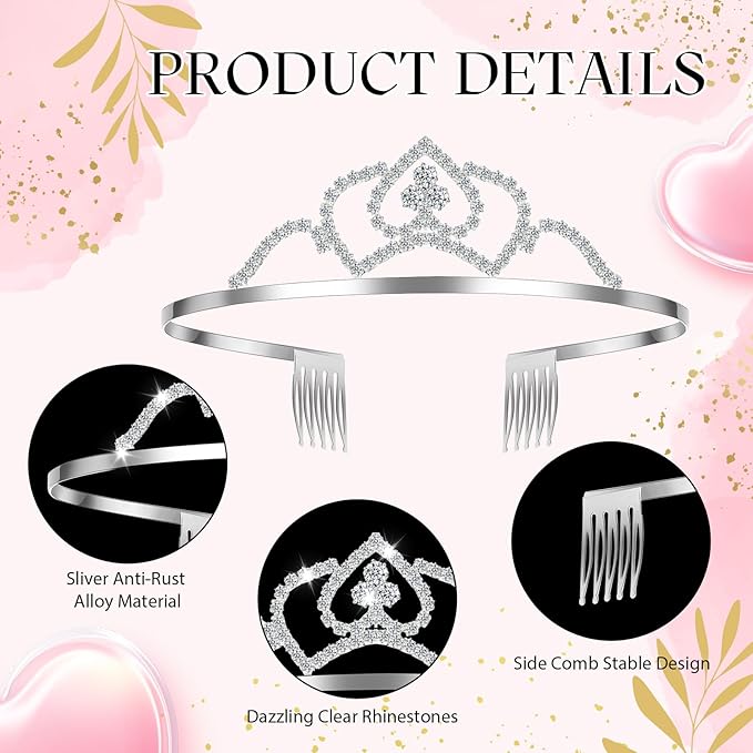 Lyrow 60 Pack Silver Crystal Tiara Crowns Bulk for Women Princess Elegant Tiaras with Combs Rhinestones Crowns Bride Wedding Headbands Birthday Party Headbands