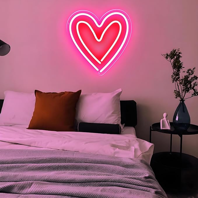 Heart Neon Sign - 5-Level Dimmable USB Pink Neon Signs & Valentine's Day Decor, Ideal for Weddings, Bedrooms, Romantic Nights, Cute Wall Art for Spaces