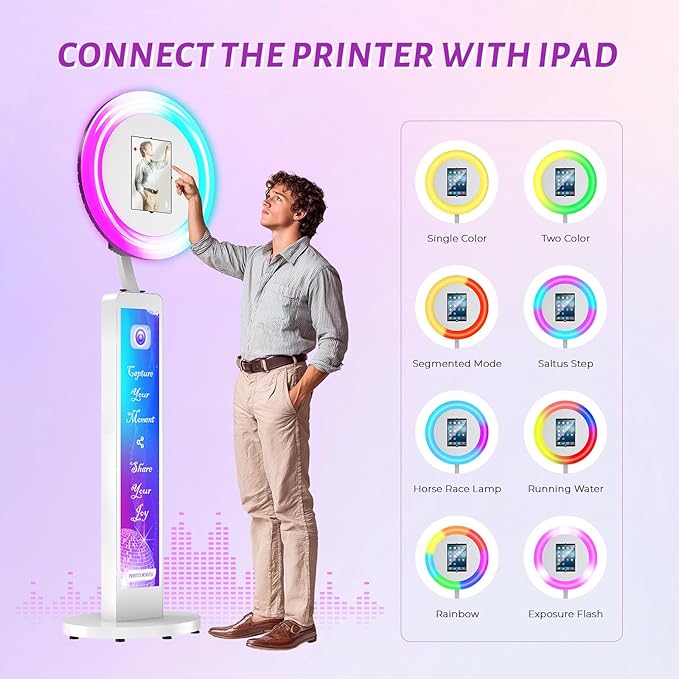 JIYANG Photo Booth Machine Compatible with Any Ipad,ChackTok PhotoBooth VIP Member,Free Custom Logo,Software APP Control Ring Light,Perfect for Wedding,Parties and Birthday(White)