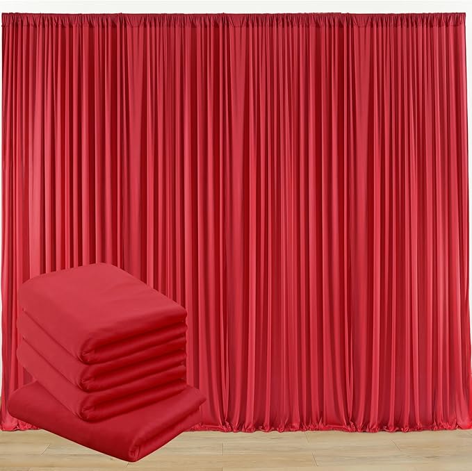 Outpain 20 ft x 8 ft Red Backdrop Curtain Panels, 4 Panels 5 ft x 8 ft Wrinkle Free Polyester Photography Backdrop Drapes, Wedding Party Home Decoration Supplies